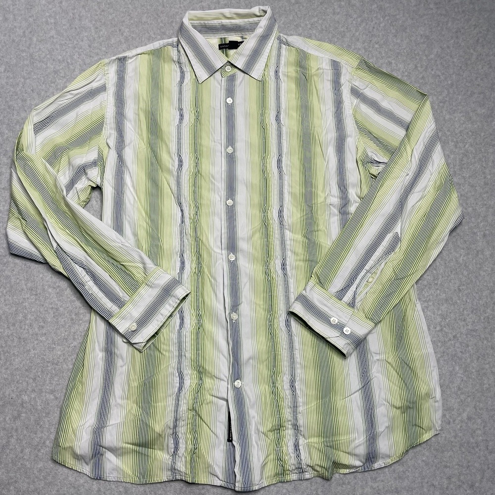 Banana Republic Button Down Shirt Men's Size Xl Green Blue Striped Long Sleeve